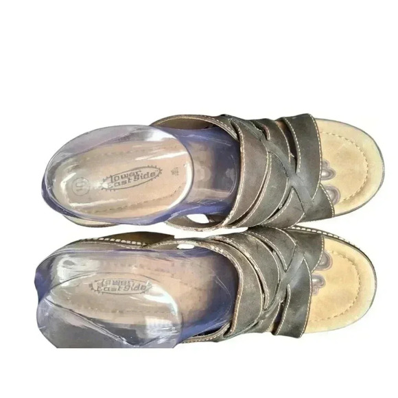 Vintage 90's Y2K Lower East Side Brown Chunky Platform Slides Sandals Size 10 - Picture 8 of 12